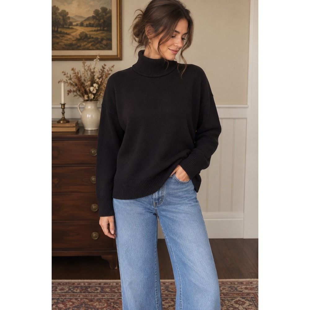 Oak + Fort Black Turtleneck Sweater – XS/S
